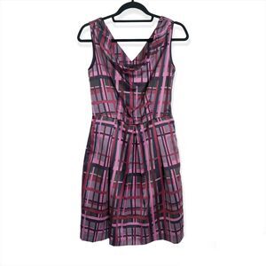 Banana Republic Geometric Sheath Dress Purple Satin Sz 4 Cowl Neck Sleeveless